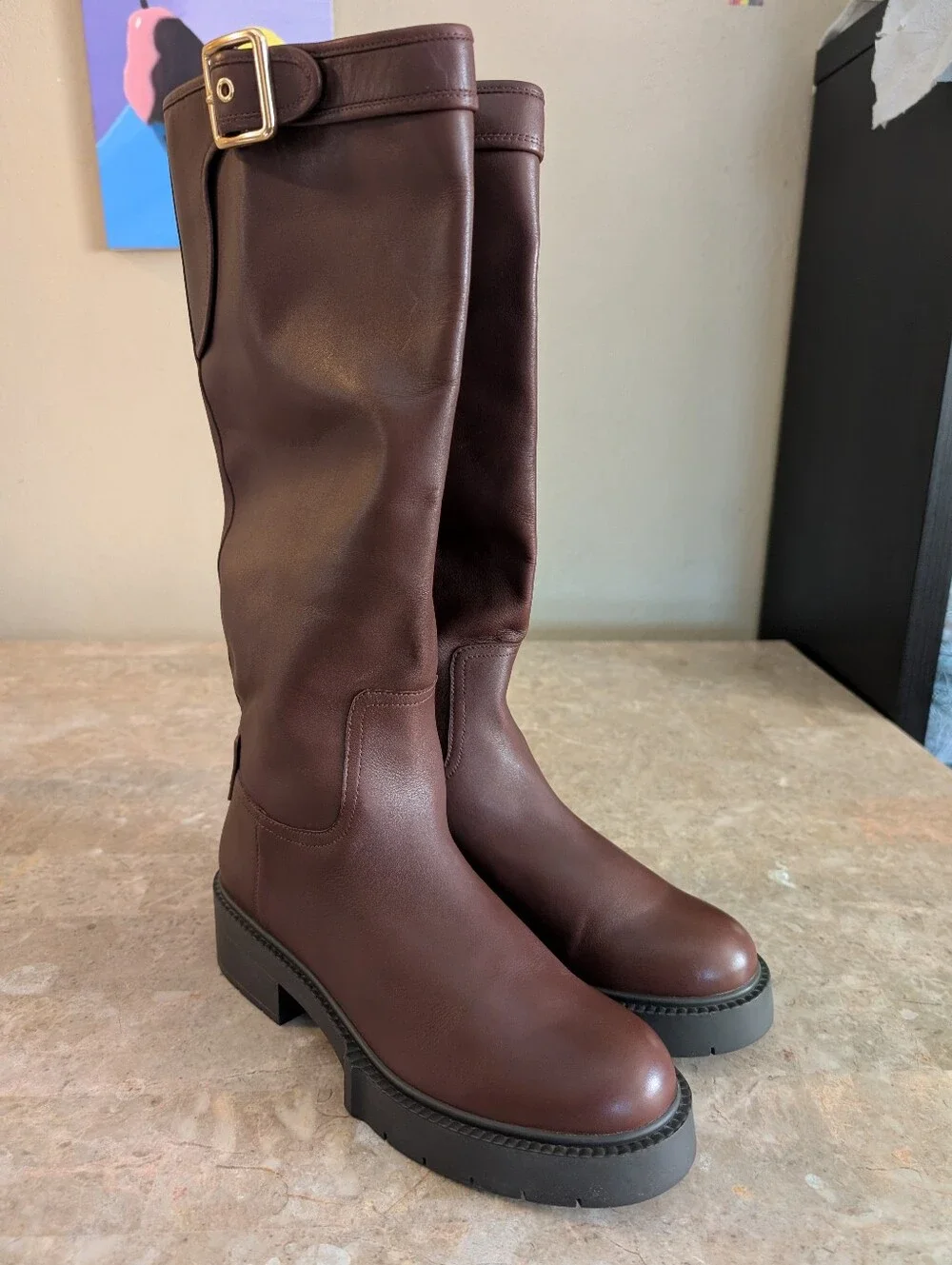Coach Lili Buckled Leather Boots Walnut Brown #CD153 Women's Size 10B Regular